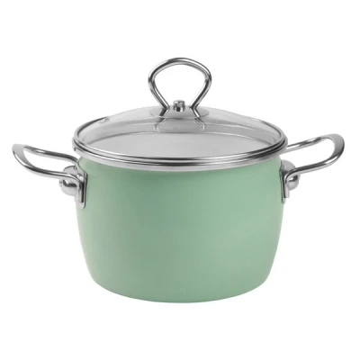 GARNEK EMALIOWANY OKUWANY 18CM 3L ZESTAW Z POKRYWKĄ ZIELONY GAZ INDUKCJA