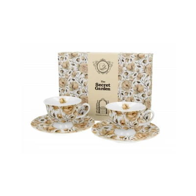 DUO-KOMPLET FILIŻANEK 2+2 ZE SPODKAMI ESPRESSO *ENGLISH ROSES WHITE*