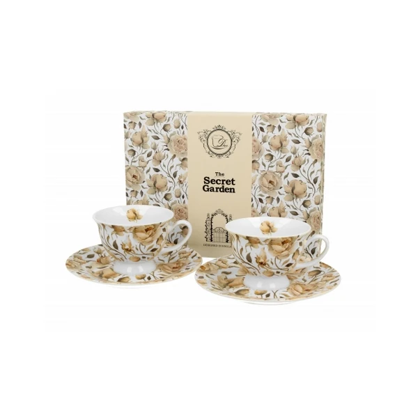 DUO-KOMPLET FILIŻANEK 2+2 ZE SPODKAMI ESPRESSO *ENGLISH ROSES WHITE*