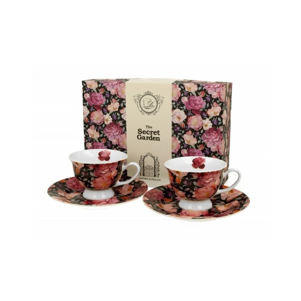 DUO-KOMPLET FILIŻANEK 2+2 ZE SPODKAMI ESPRESSO *SPRING ROSES BLACK*
