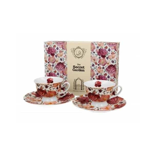 DUO-KOMPLET FILIŻANEK 2+2 ZE SPODKAMI ESPRESSO *SPRING ROSES WHITE*
