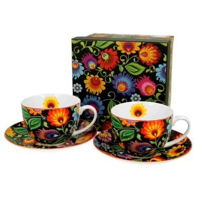 DUO-KOMPLET FILIŻANEK 2+2 ZE SPODKAMI 270ML *ETHNIC*