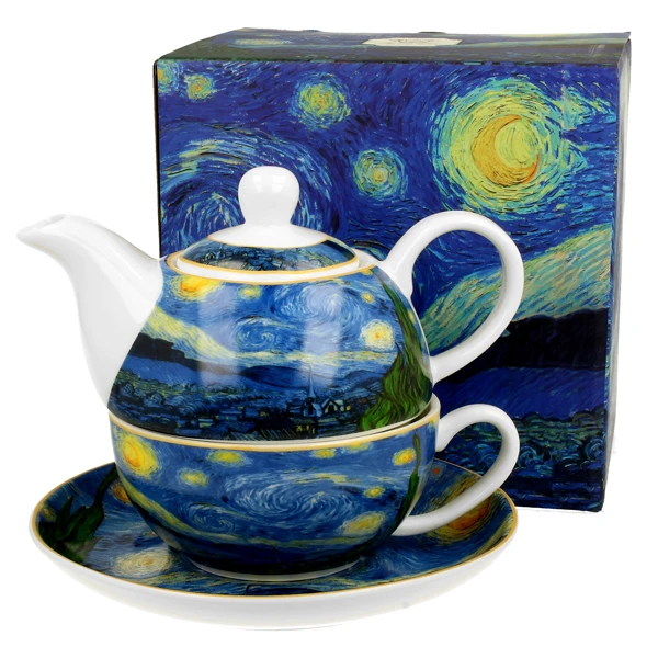 DUO-PORCELANOWY DZBANEK Z FILIŻANKĄ I SPODKIEM  *VINCENT VAN GOGH-STARRY NIGHT*