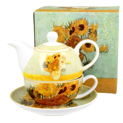 DUO-PORCELANOWY DZBANEK Z FILIŻANKĄ I SPODKIEM *SUNFLOWERS*