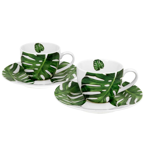 DUO-KOMPLET FILIŻANEK 2+2 ZE SPODKAMI 280ML *MONSTERA*
