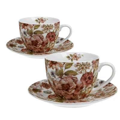 DUO-KOMPLET FILIŻANEK 2+2 ZE SPODKAMI 280ML *PASTEL FLOWERS-WHITE*