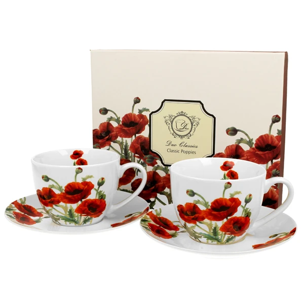 DUO-KPL. FILIŻANEK 2+2 ZE SPODKAMI 280ML *CLASSIC POPPIES*