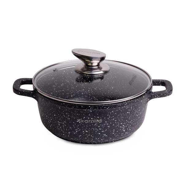 GARNEK MARMUROWY Z POKRYWKĄ 20CM 2,3L NIEPRZYWIERAJĄCY NON-STICK KAMILLE