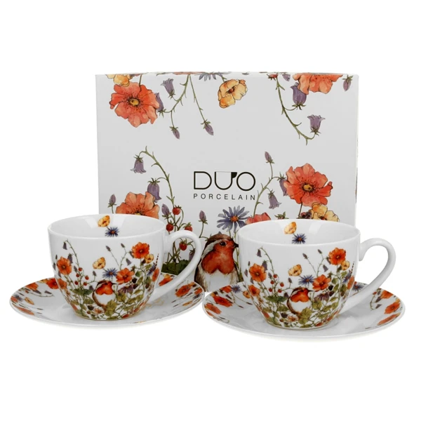 DUO-KOMPLET FILIŻANEK 2+2 ZE SPODKAMI WILD BIRD