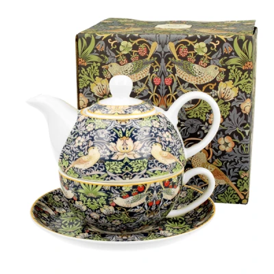 DUO-DZBANEK PORCELANOWY DO HERBATY Z ZAPARZACZEM  *W.M.-STRAWBERRY THIEF BLUE*