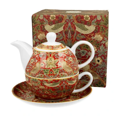 DUO-DZBANEK PORCELANOWY DO HERBATY Z ZAPARZACZEM  *W.M.-STRAWBERRY THIEF RED*
