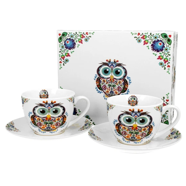 DUO-KOMPLET FILIŻANEK 2+2 ZE SPODKAMI 280ML *SOWA ETNO*