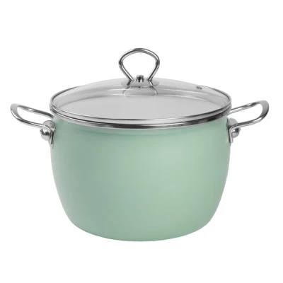 GARNEK EMALIOWANY OKUWANY 22CM 5L ZESTAW Z POKRYWKĄ ZIELONY GAZ INDUKCJA