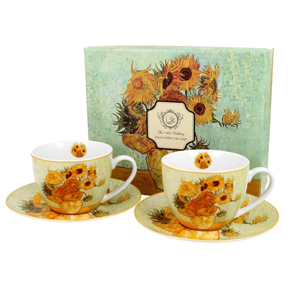 DUO-FILIŻANKI ZE SPODKIEM *VINCENT VAN GOGH-SUNFLOWERS*