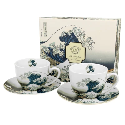 DUO-KOMPLET FILIŻANEK 2+2 ZE SPODKAMI 280ML *K. HOKUSAI-THE GREAT WAVE*