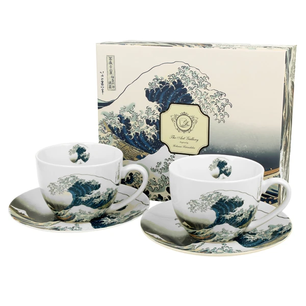 DUO-KOMPLET FILIŻANEK 2+2 ZE SPODKAMI 280ML *K. HOKUSAI-THE GREAT WAVE*