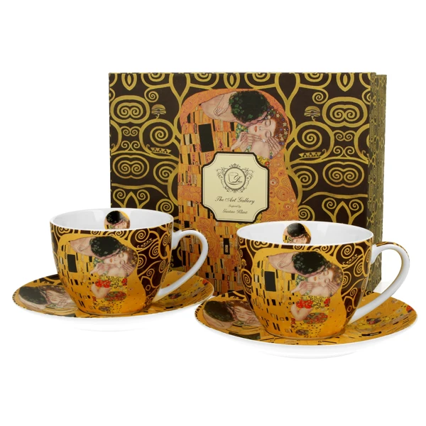 DUO-KOMPLET FILIŻANEK ZE SPODKAMI 280ML 2+2 *THE KISS BROWN* G.KLIMT