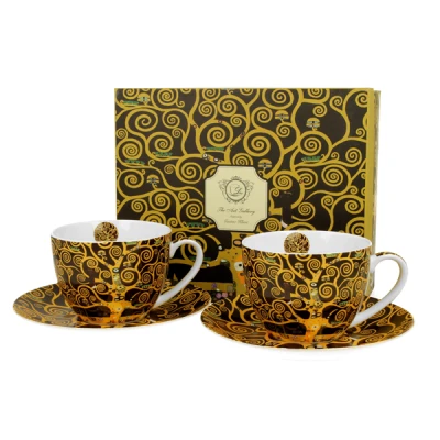 DUO-KOMPLET FILIŻANEK ZE SPODKAMI 280ML 2+2 *TREE OF LIFE* G.KLIMT