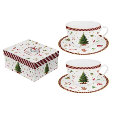 DUO-KPL. FILIŻANEK 2+2 ZE SPODKAMI *CHRISTMAS TREE 2*