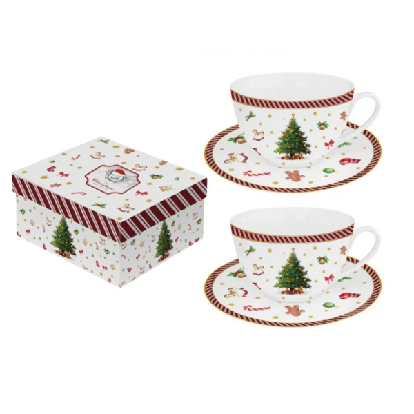 DUO-KPL. FILIŻANEK 2+2 ZE SPODKAMI *CHRISTMAS TREE 2*