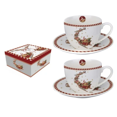 DUO-KPL. FILIŻANEK 2+2 ZE SPODKAMI *SANTA ON SLEIGH*