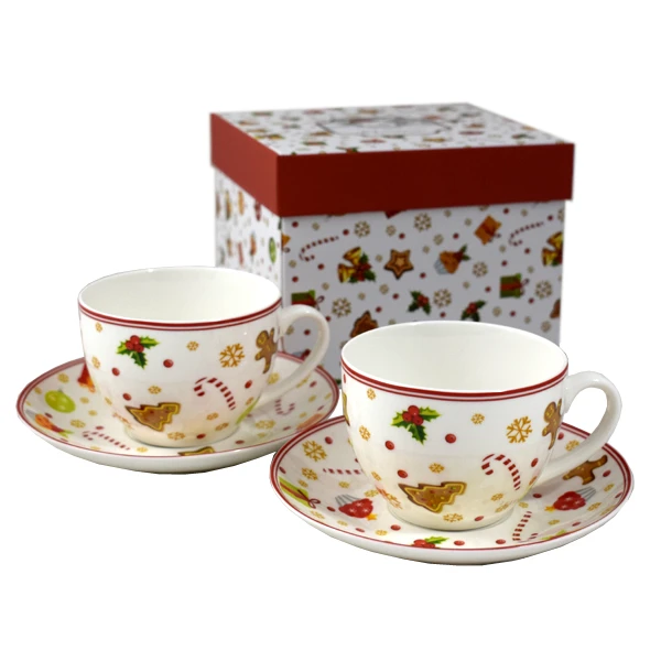 DUO-KPL. FILIŻANEK 2+2 ZE SPODKAMI *SWEET CHRISTMAS*
