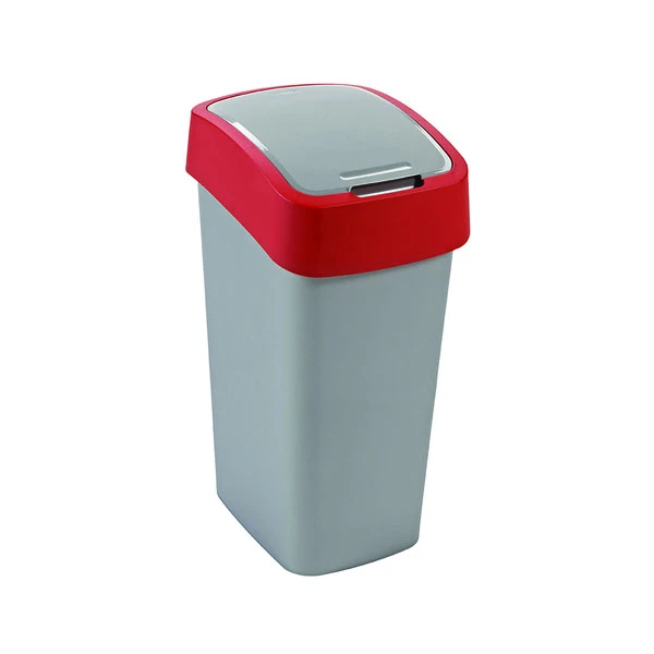 Kosz na śmieci Curver Flip Bin 50 l srebrny z czerwoną pokrywą