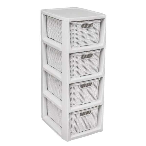 REGAŁ ŁAZIENKOWY BIAŁY SZAFKA 4 PÓŁKI KOMODA ŁAZIENKOWA RATTAN DUŻA 64CM