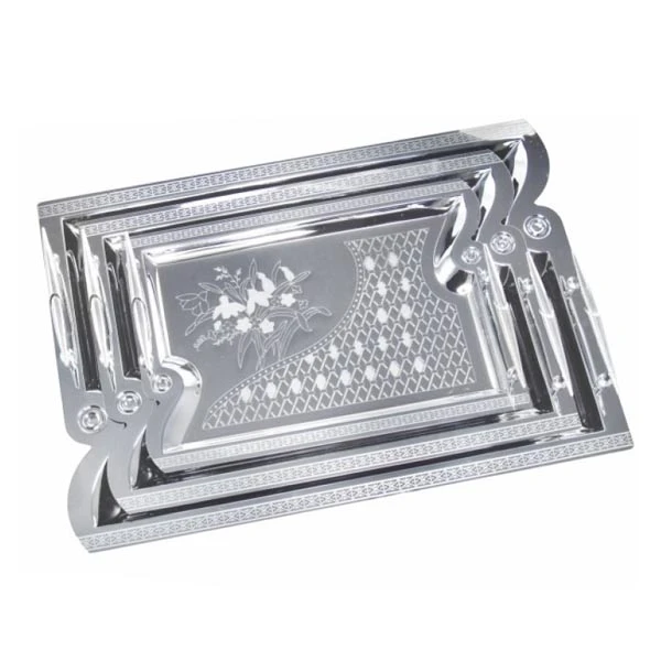 TACE DO SERWOWANIA POTRAW METAL KOMPLET ZESTAW 3 SZTUKI PROSTOKĄTNE POŁYSK