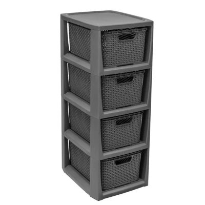 REGAŁ ŁAZIENKOWY SZARY SZAFKA 4 PÓŁKI KOMODA ŁAZIENKOWA RATTAN DUŻA 64CM