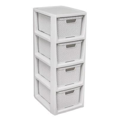REGAŁ ŁAZIENKOWY BIAŁY SZAFKA 4 PÓŁKI KOMODA ŁAZIENKOWA RATTAN DUŻA 64CM