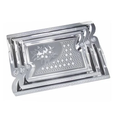 TACE DO SERWOWANIA POTRAW METAL KOMPLET ZESTAW 3 SZTUKI PROSTOKĄTNE POŁYSK