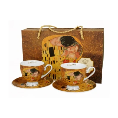 DUO-KPL. FILIŻANEK 2+2 ZE SPODKAMI *KISS CLASSIC G.KLIMT* GOLDEN LINE