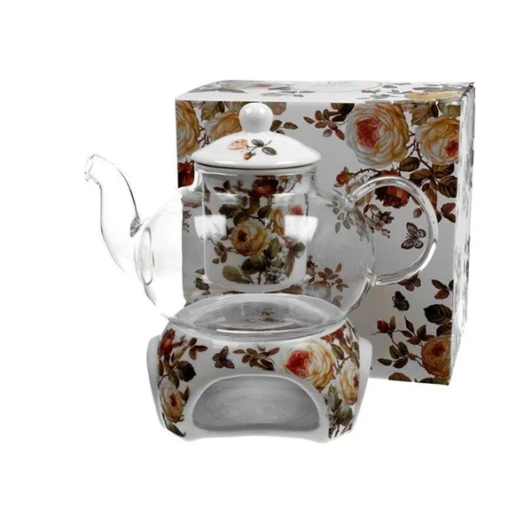 DUO-SZKLANY DZBANEK NA PORCELANOWYM PODGRZEWACZU *ZAHRA*