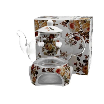 DUO-SZKLANY DZBANEK NA PORCELANOWYM PODGRZEWACZU *ZAHRA*