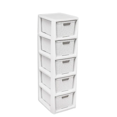 REGAŁ ŁAZIENKOWY BIAŁY SZAFKA 5 PÓŁEK KOMODA ŁAZIENKOWA RATTAN DUŻA 80CM