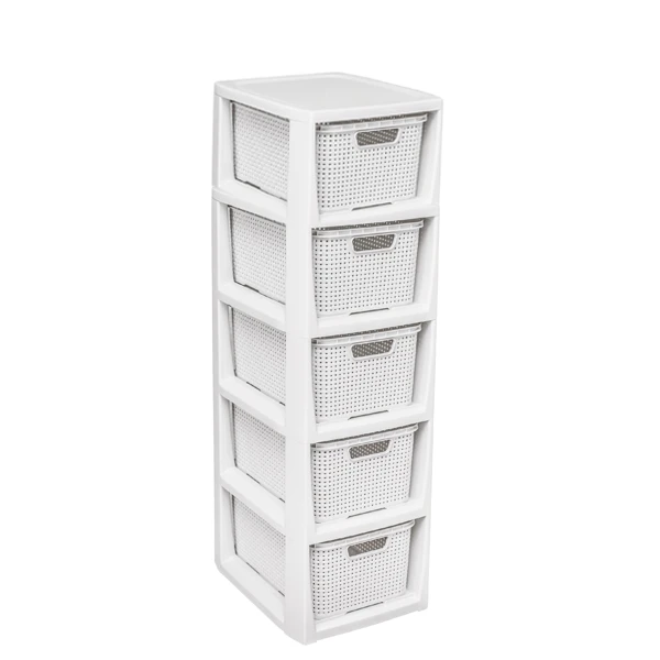 REGAŁ ŁAZIENKOWY BIAŁY SZAFKA 5 PÓŁEK KOMODA ŁAZIENKOWA RATTAN DUŻA 80CM