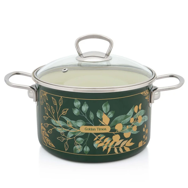GARNEK EMALIOWANY 20CM Z POKRYWĄ SZKLANĄ METALAC GOLDEN TIME GAZ INDUKCJA